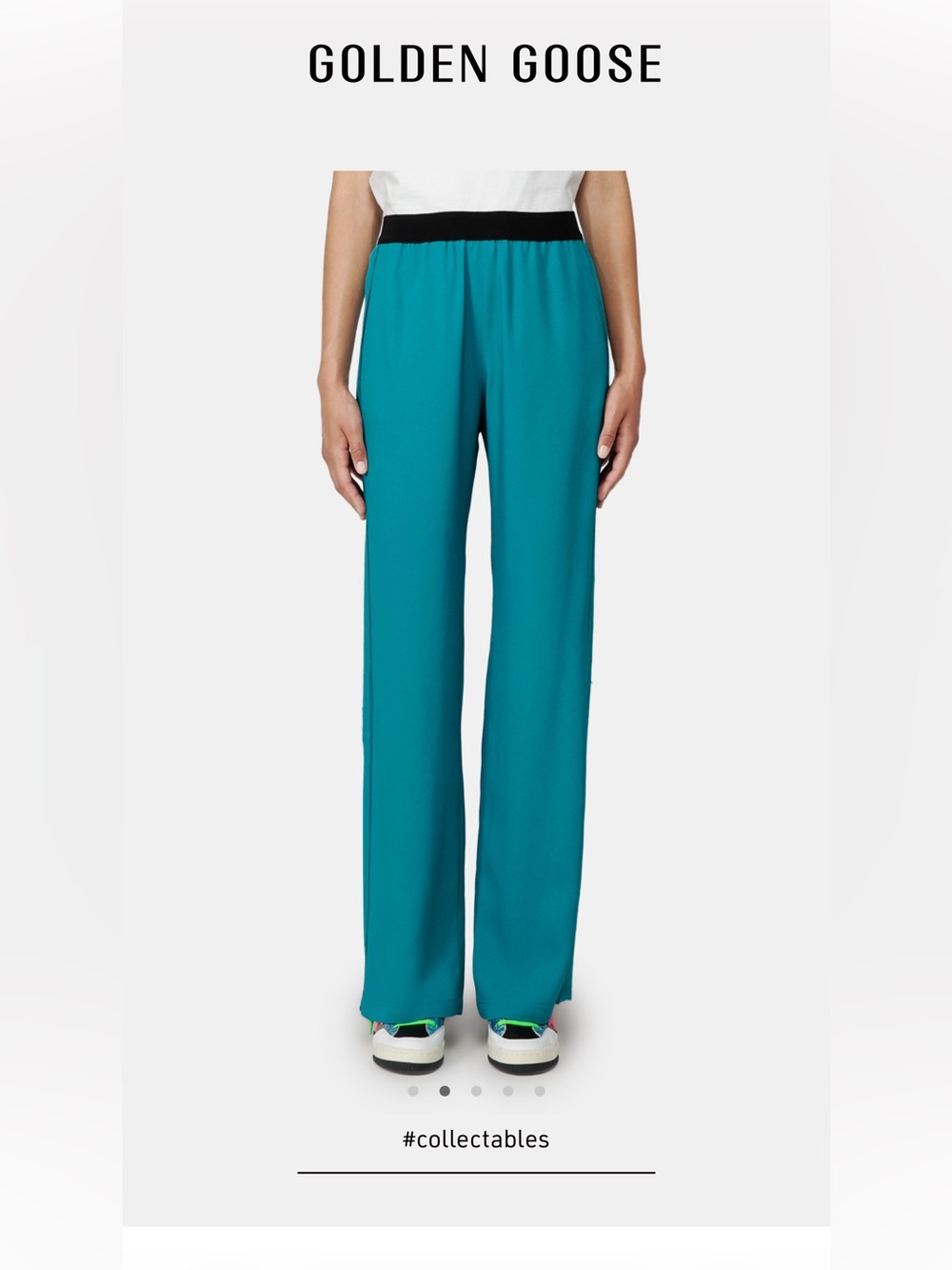 Golden Goose Teal Wide-Leg Pants with Black Waistband